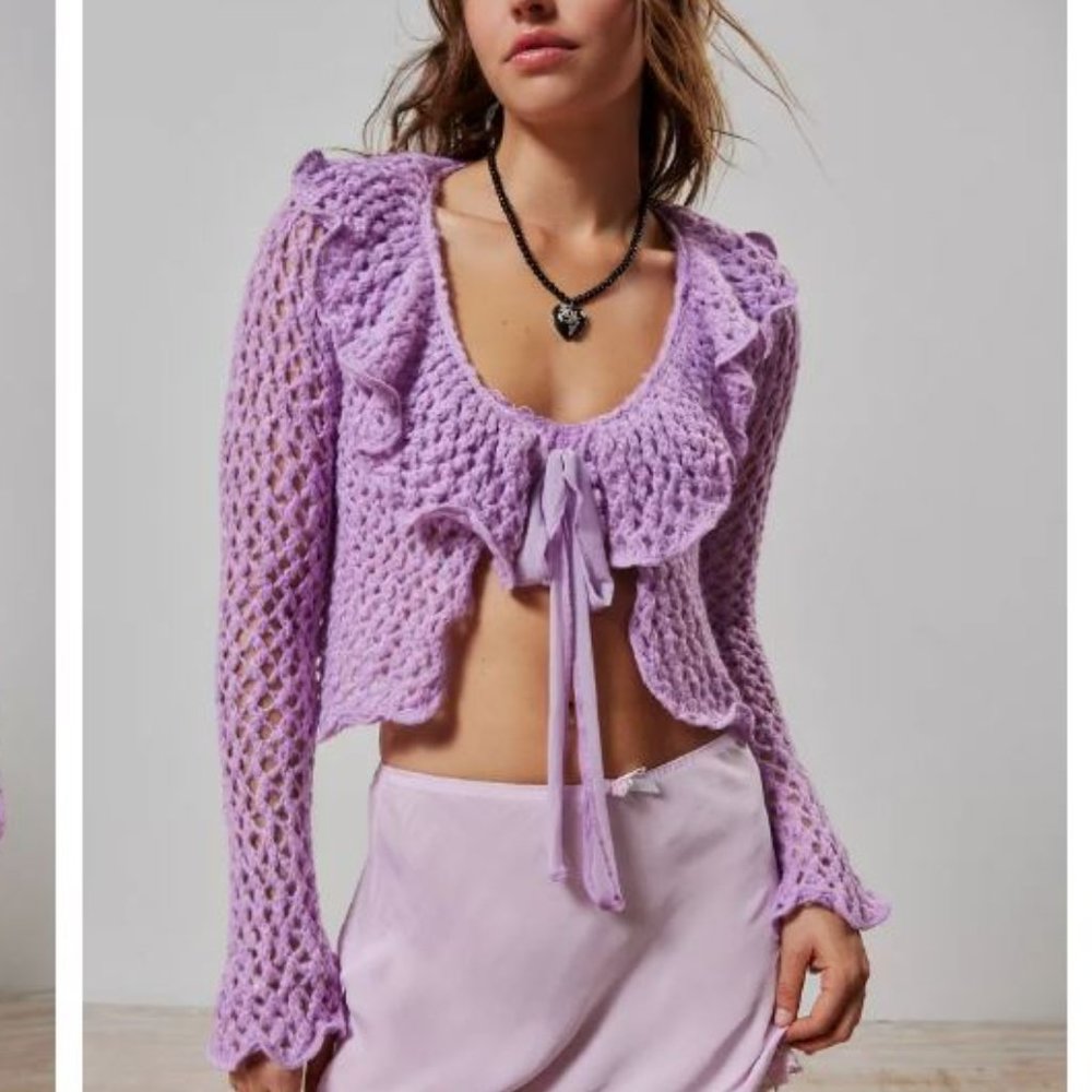 NWT Kimchi Blue Aster Open-Knit Purple Lilac Cardigan